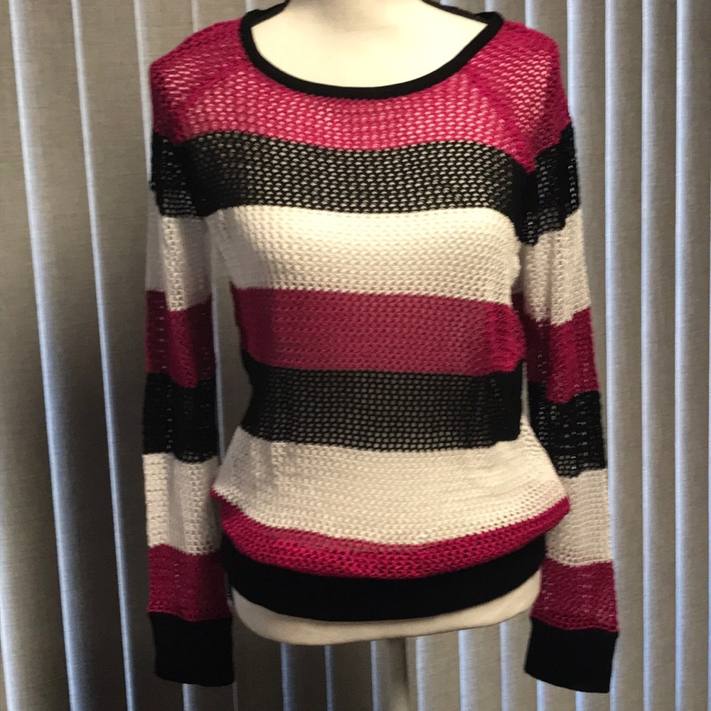 NWT Boston Proper Pink Black White Mesh Pullover